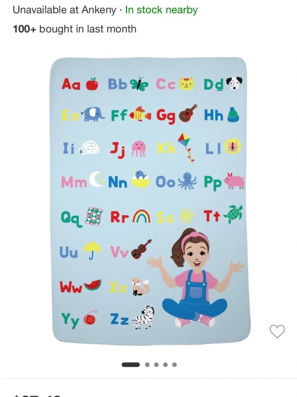 BRAND NEW Ms Rachel Plush Throw - ABCs